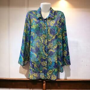 Slinky Brand Women's Multicolor Abstract Print Button-Up Blouse | Size XL